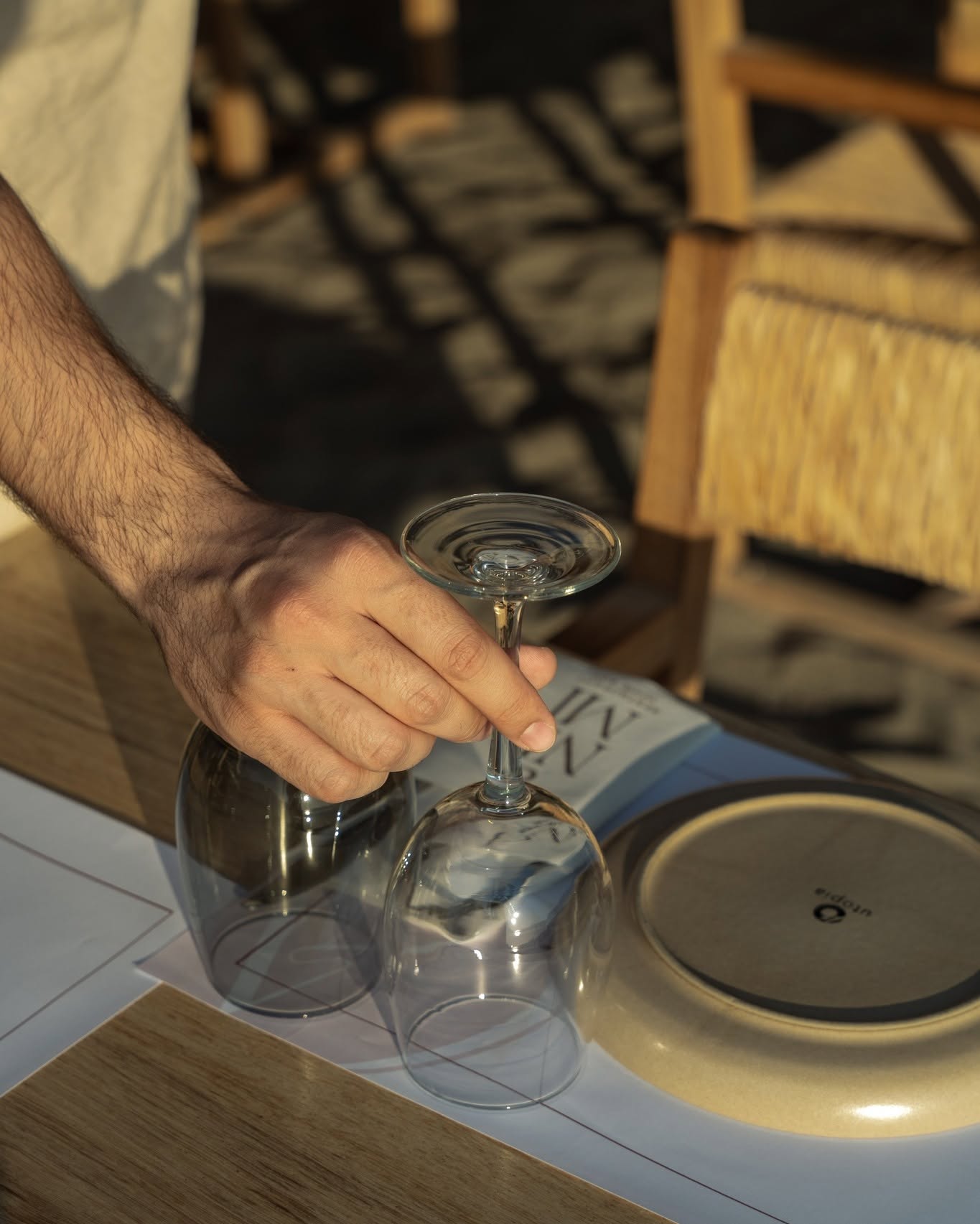Water poured at a place setting