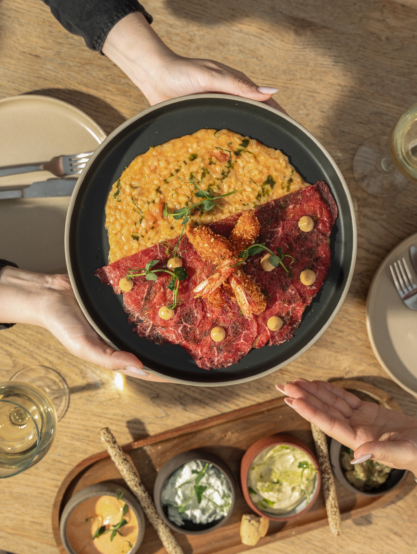 Seafood rice pan shared at the table